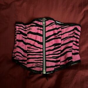 Suze666 pink and black zebra print furry corset